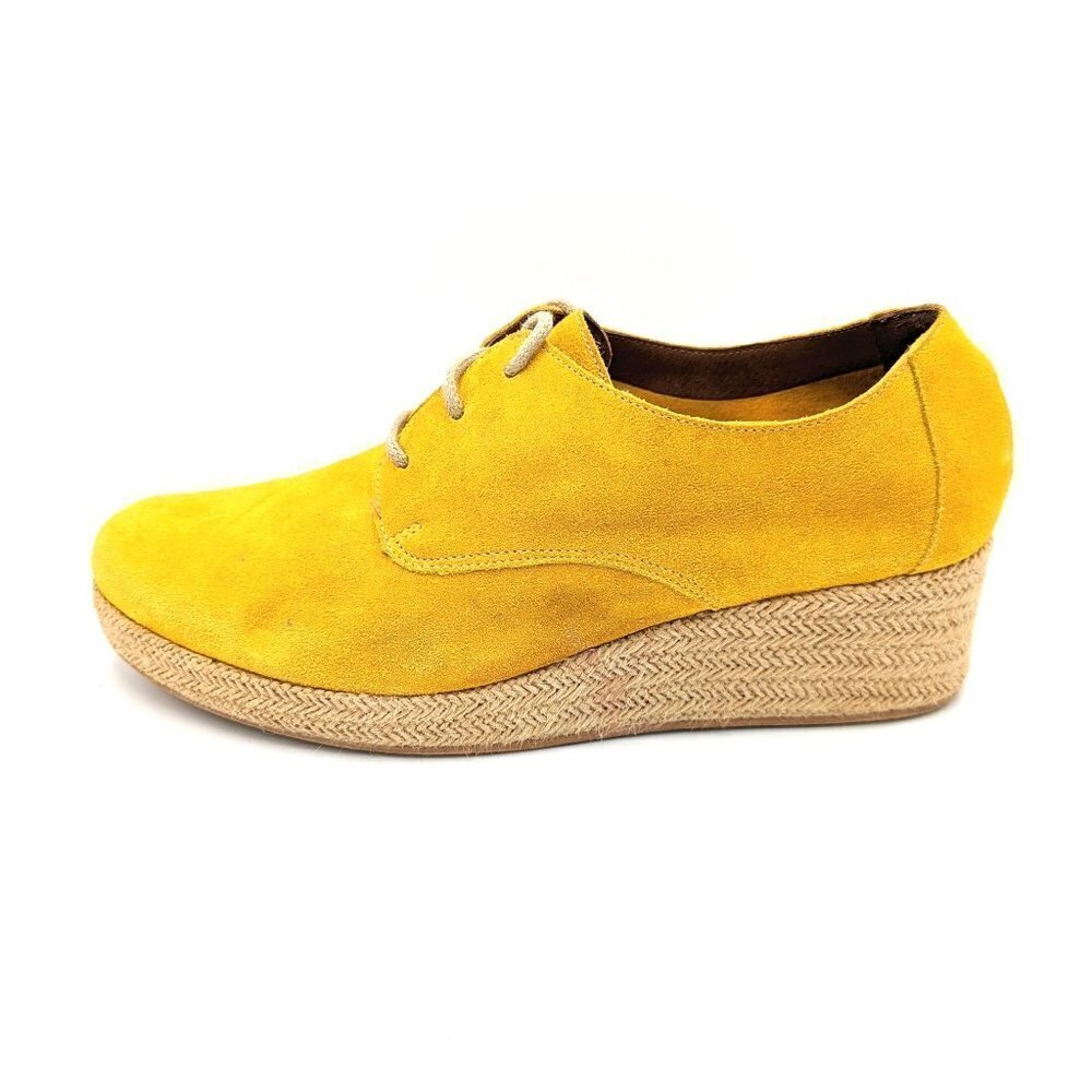 Women's Size 6 SESSUN Mustard Yellow Nubuck Leather Platform Jute Oxfords